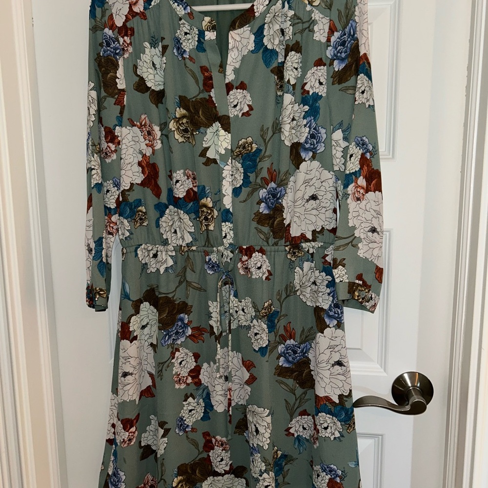 DR2 Green Floral 3/4 Sleeve Dress